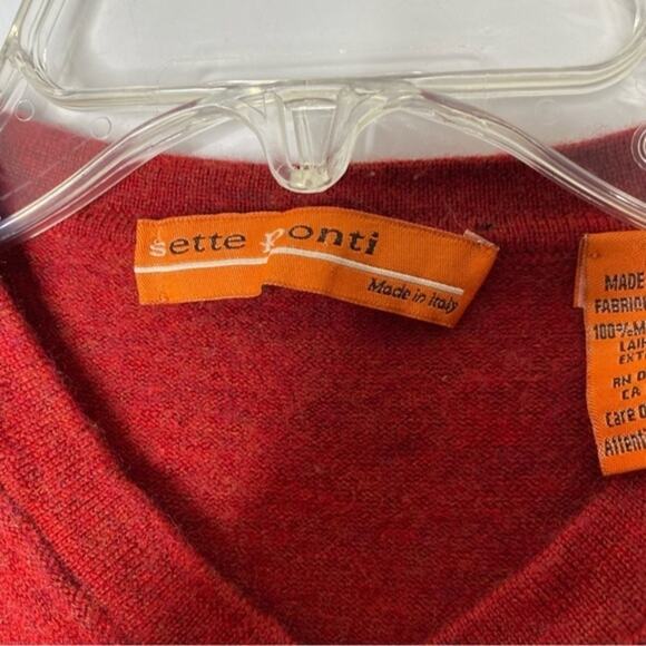 Sette Ponti Red Orange 100% Merino Wool V-Neck Sweater Size Medium - Picture 3 of 5